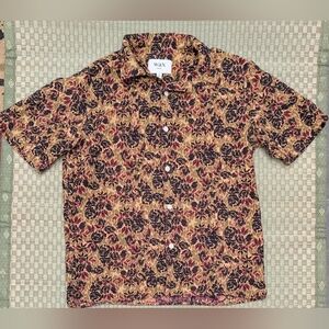 Wax London Dicot Jacquard Vacation Shirt in Mustard Multi Men's Size Small